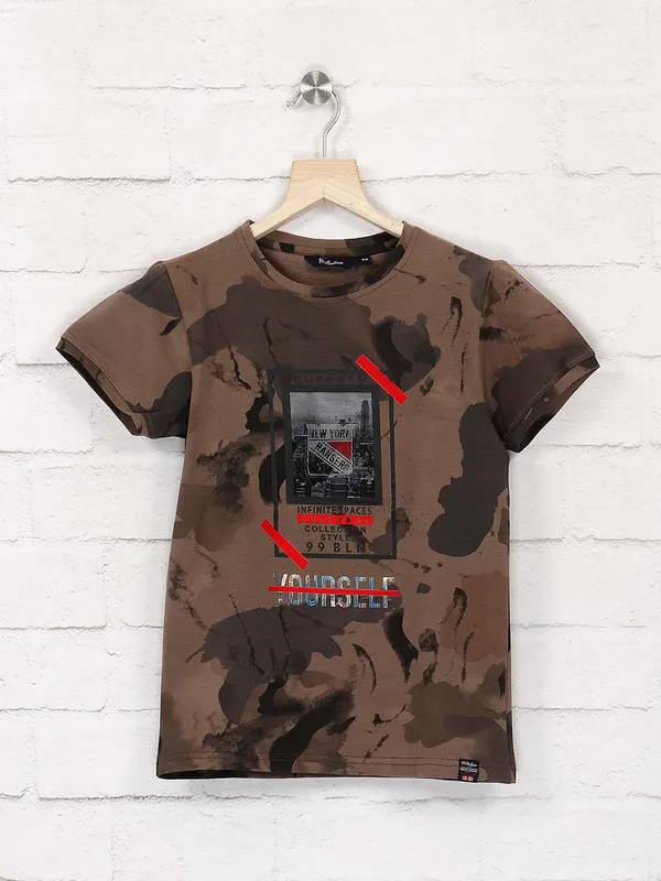 99 Balloon casual wear brown printed t-shirt