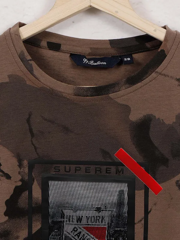 99 Balloon casual wear brown printed t-shirt