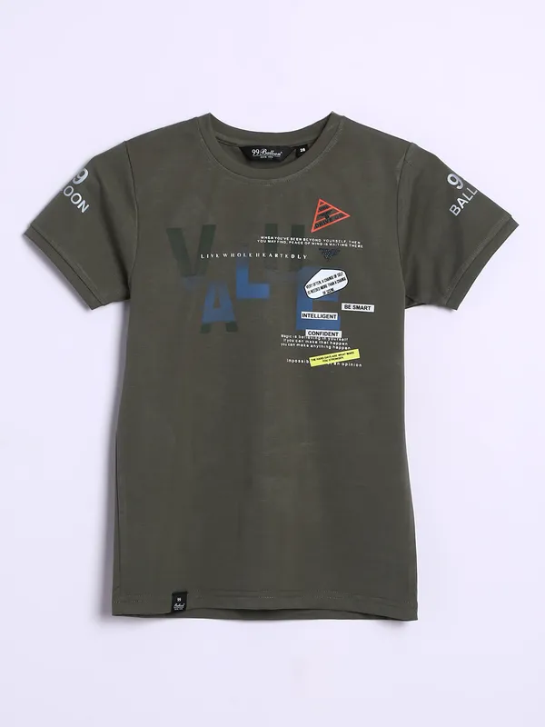 99 Balloon cotton military green printed t shirt