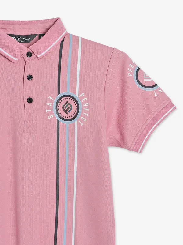 99 Balloon cotton pink printed polo t shirt