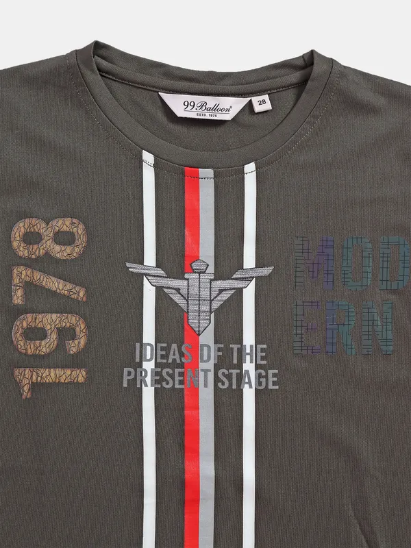 99 Balloon dark olive printed t shirt