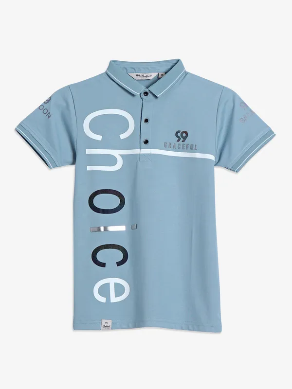 99 Balloon light blue printed polo t shirt