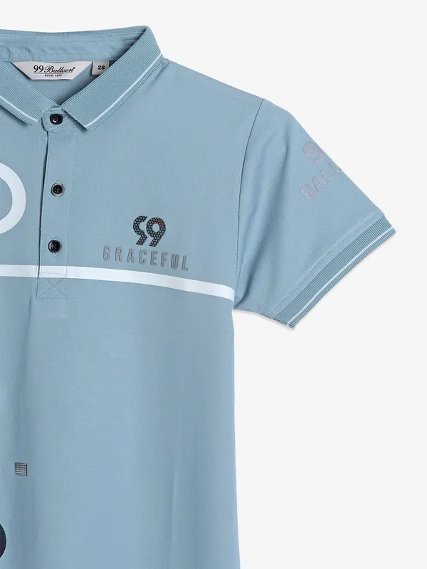 99 Balloon light blue printed polo t shirt
