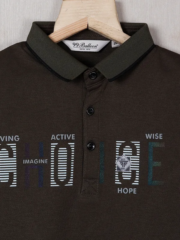 99 Balloon olive cotton casual printed t shirt