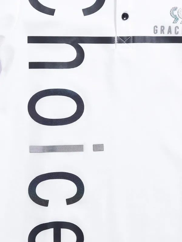 99 Balloon white cotton printed polo t shirt