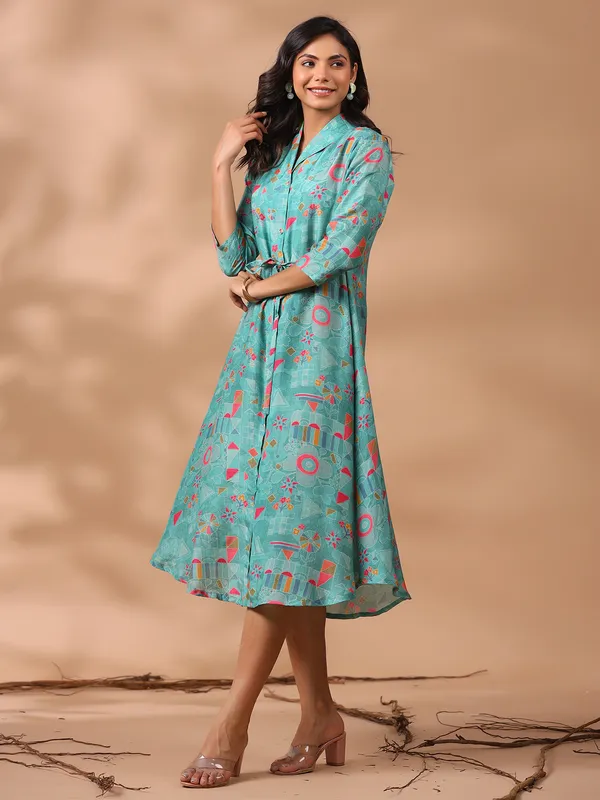 Beautiful aqua cotton printed kurti