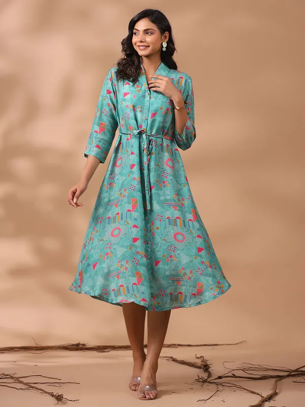 Beautiful aqua cotton printed kurti
