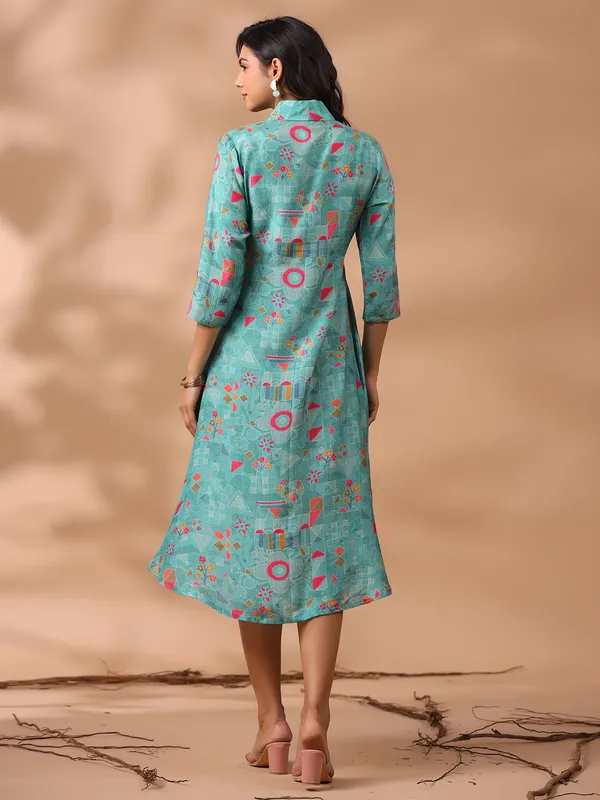 Beautiful aqua cotton printed kurti