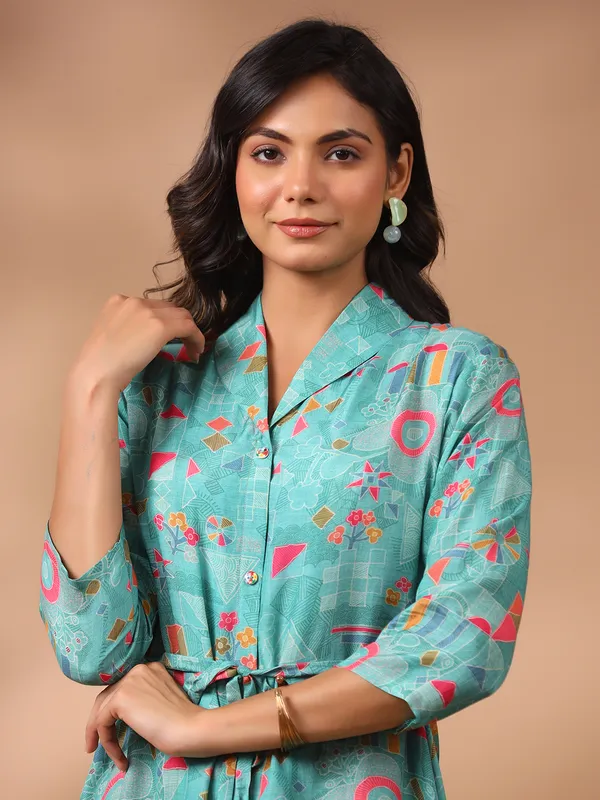 Beautiful aqua cotton printed kurti