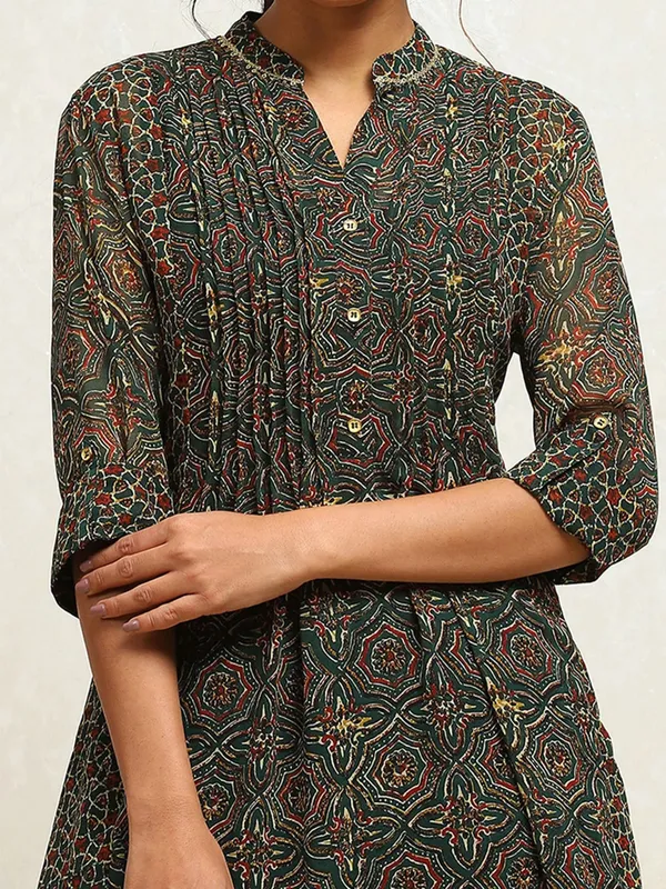 BIBA dark green printed georgette kurti