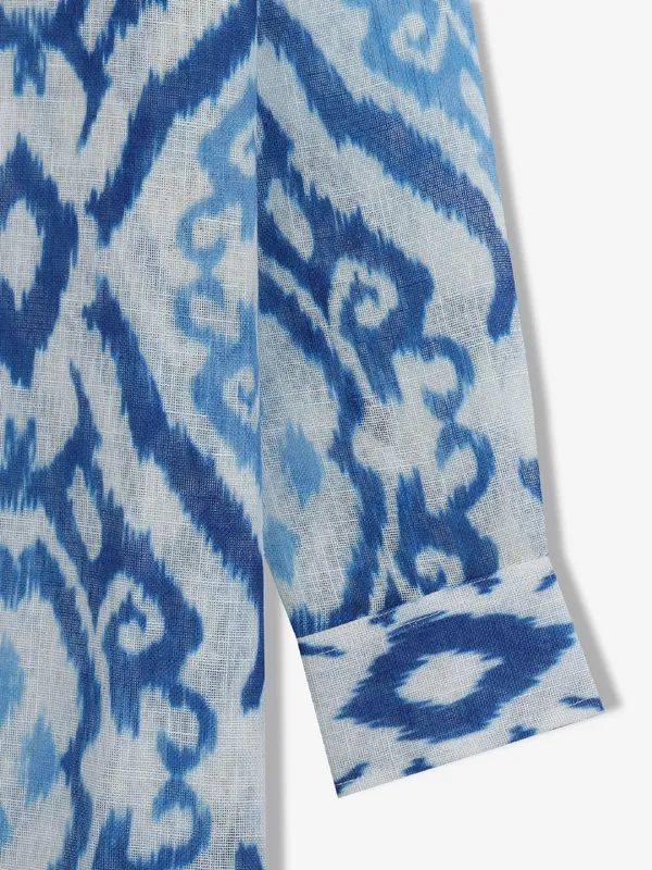 Blue and white cotton printed kurta