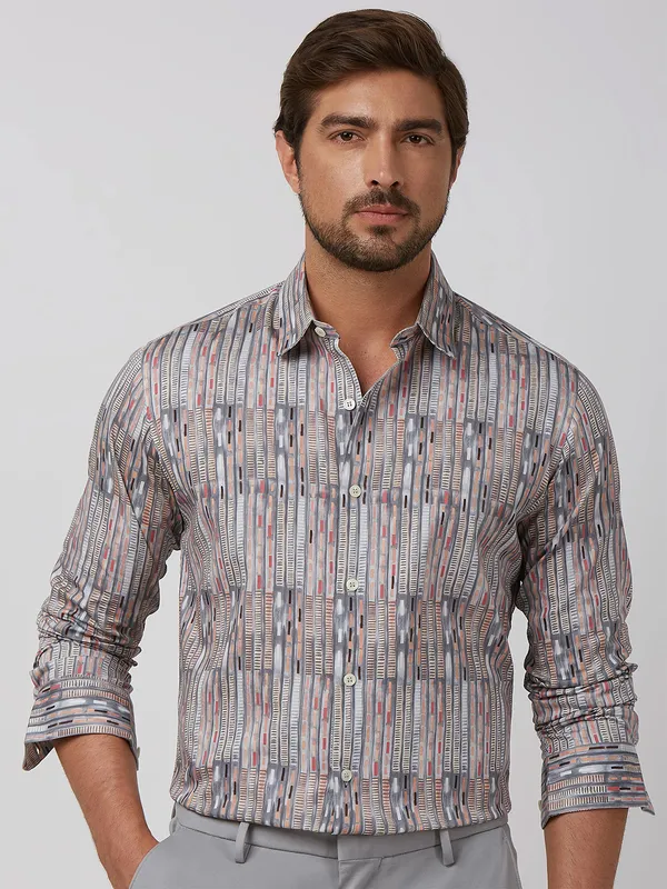 MUFTI appealing grey printed cotton shirt