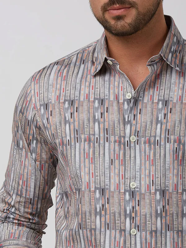 MUFTI appealing grey printed cotton shirt
