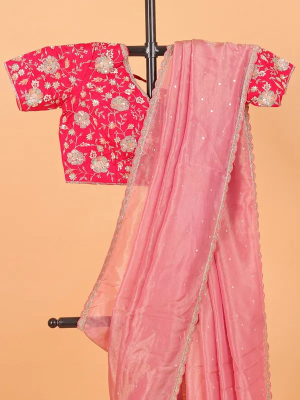 Organza pink wedding wear saree