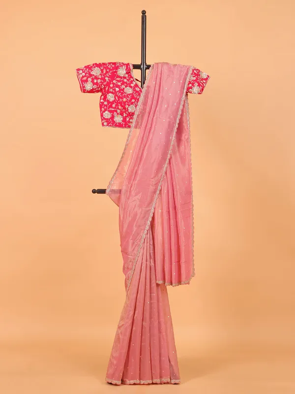Organza pink wedding wear saree