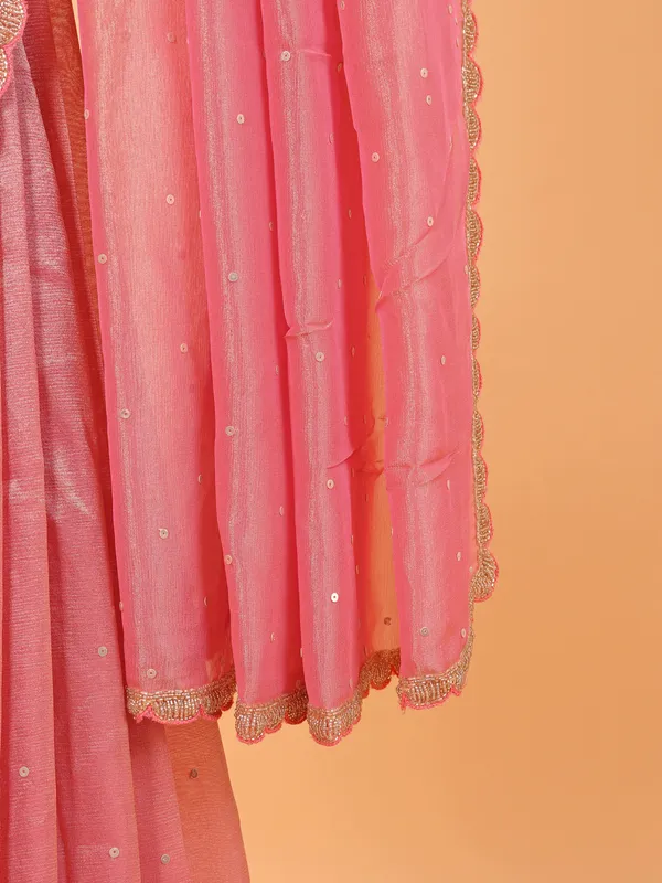 Organza pink wedding wear saree