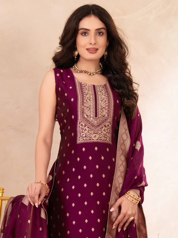 Purple silk festive wear salwar suit for women