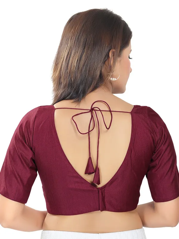 Readymade maroon Plain silk blouse for women