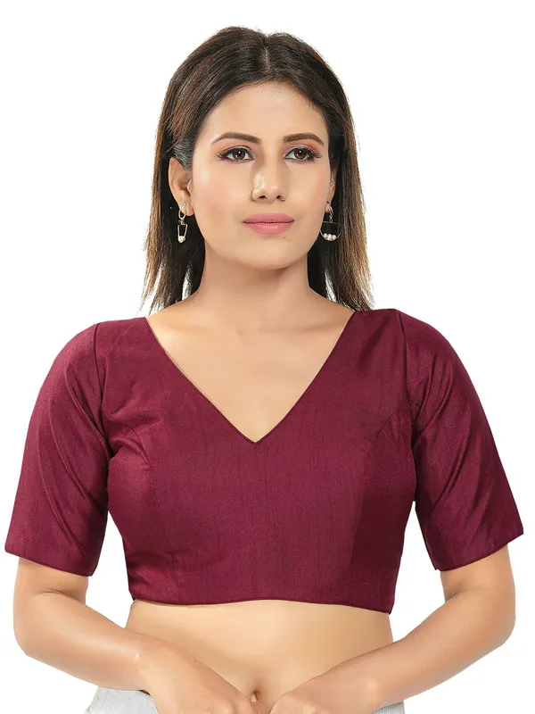 Readymade maroon Plain silk blouse for women