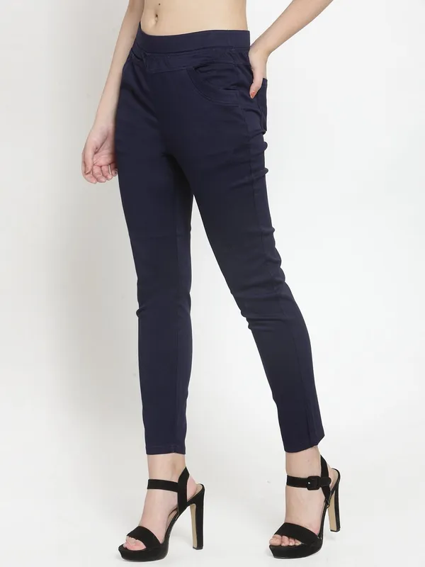 Solid navy cotton jeggings for womens