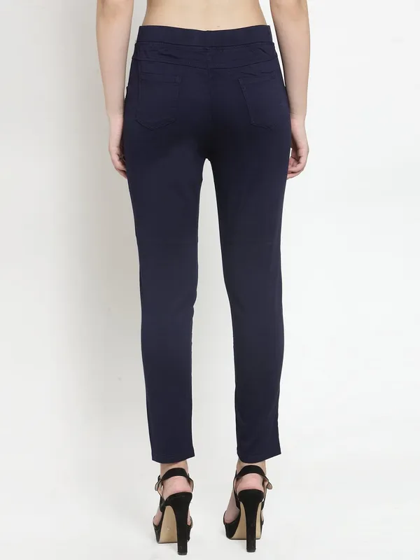 Solid navy cotton jeggings for womens