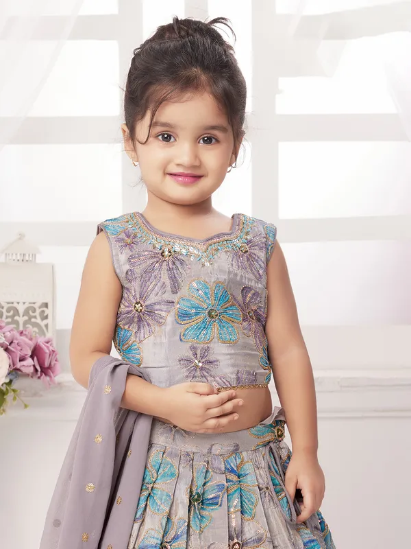 Stunning grey georgette lehenga cnholi with dupatta