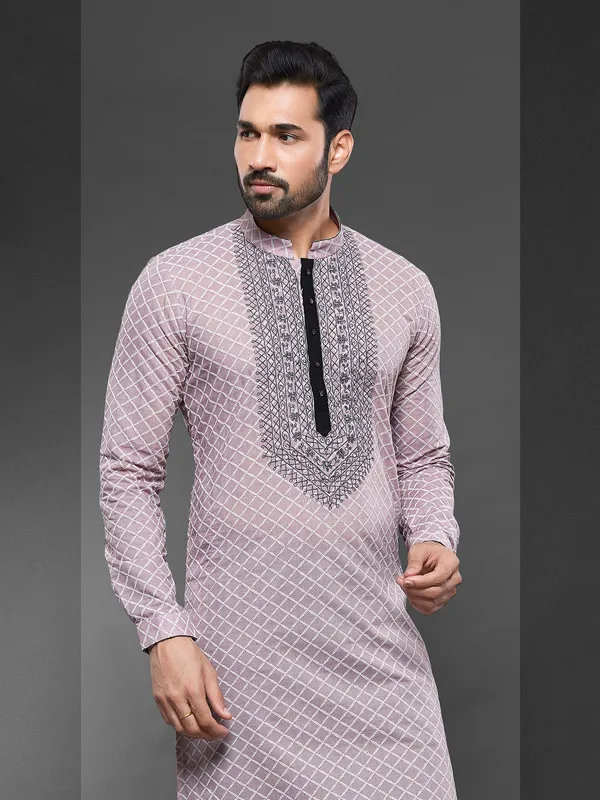 Stunning light purple cotton kurta suit for men