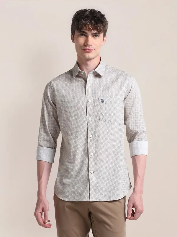 U S POLO grey cotton plain shirt