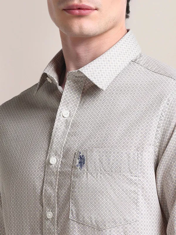 U S POLO grey cotton plain shirt