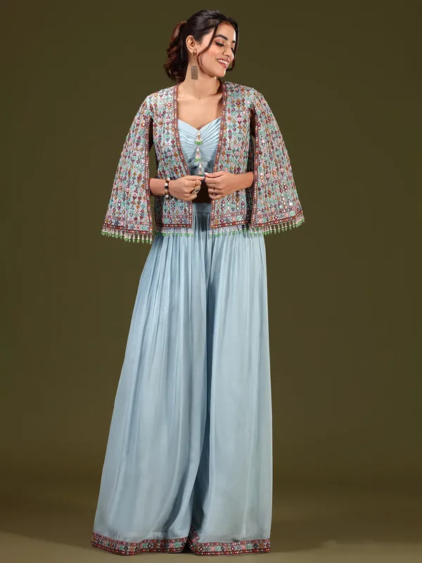 A unique light blue palazzo salwar suit