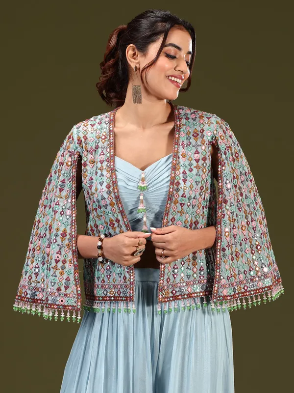 A unique light blue palazzo salwar suit