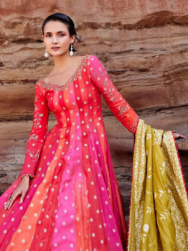 A unique multi color silk anarkali salwar suit