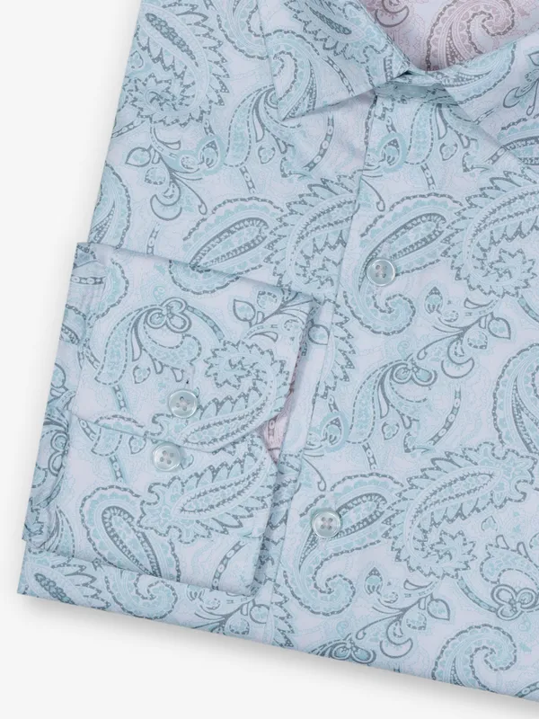 ALBINO aqua printed cotton party wear shirt