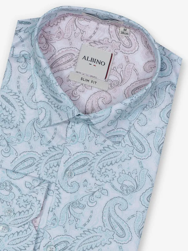 ALBINO aqua printed cotton party wear shirt