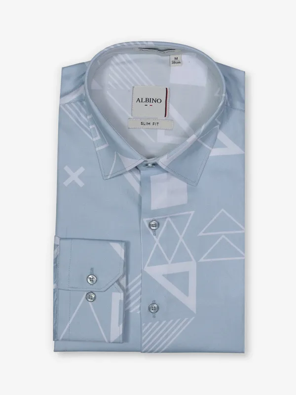 ALBINO aqua printed linen shirt