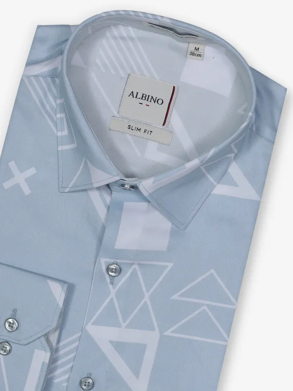 ALBINO aqua printed linen shirt