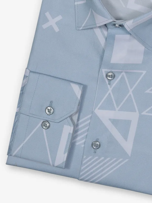 ALBINO aqua printed linen shirt