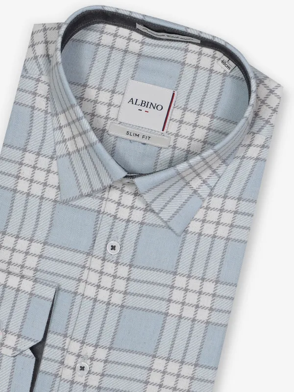 ALBINO light blue checks cotton party wear shirt
