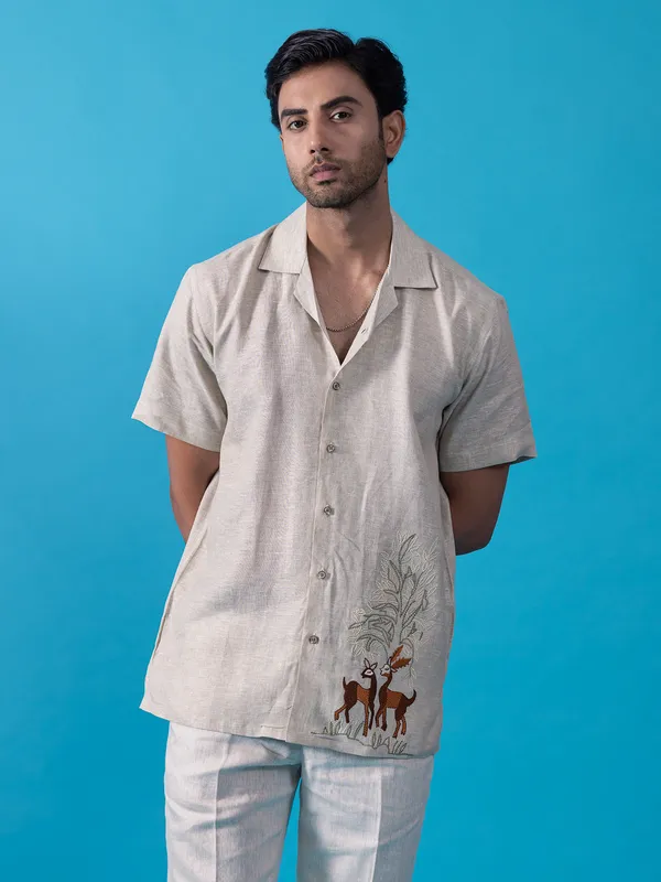 ALBINO linen shirt in beige