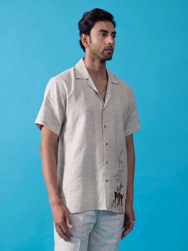 ALBINO linen shirt in beige