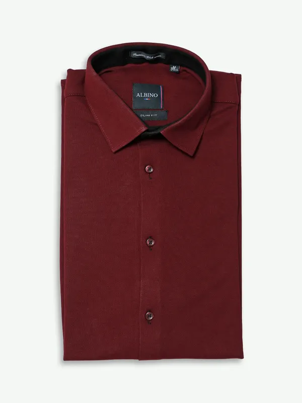 Albino maroon plain cotton shirt