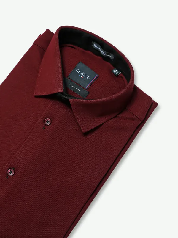 Albino maroon plain cotton shirt