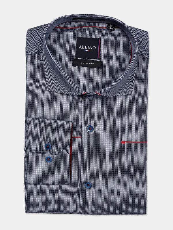 Albino grey cotton formal shirt with stripe pattern