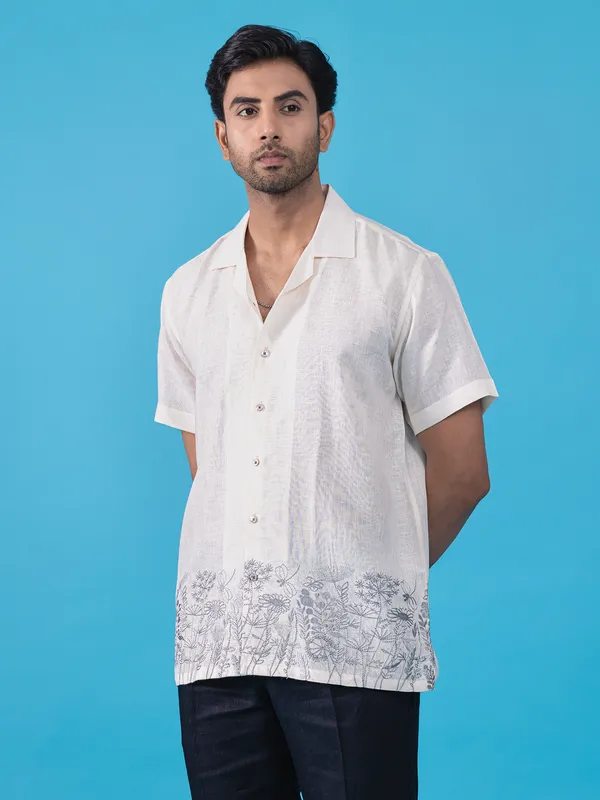 ALBINO off white linen formal shirt