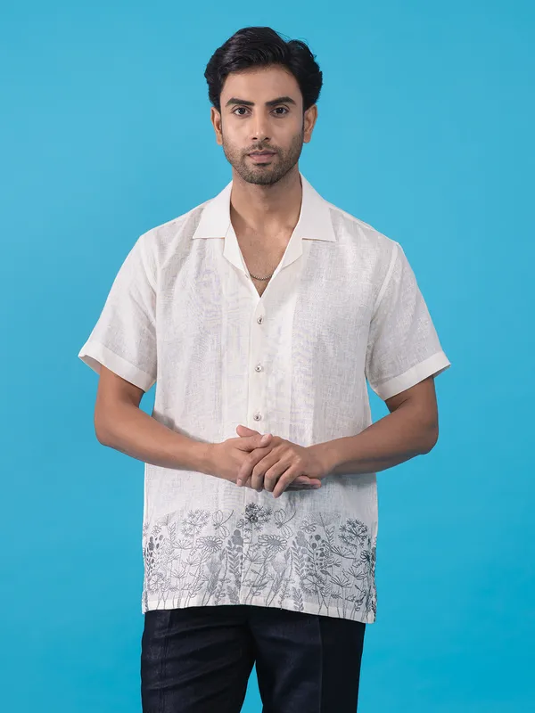 ALBINO off white linen formal shirt