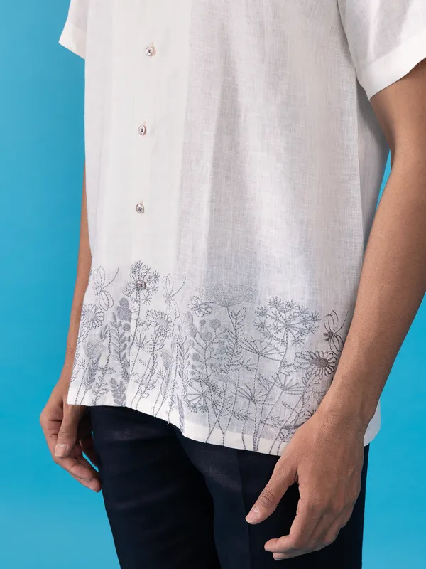 ALBINO off white linen formal shirt
