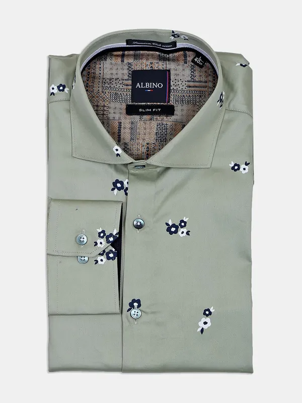 Albino printed cotton green formal shirt
