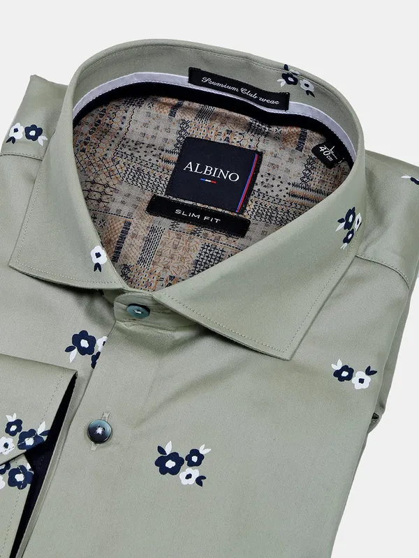 Albino printed cotton green formal shirt