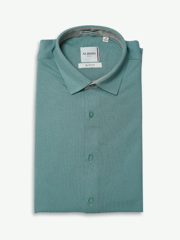 Albino teal green cotton plain shirt