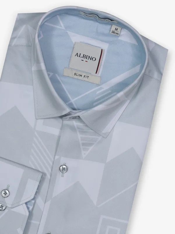 ALBINO white linen printed party wear shirt